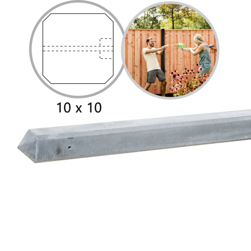 Betonpaal glad 10 x 10 x 280cm diamantkop Grijs Eindpaal 