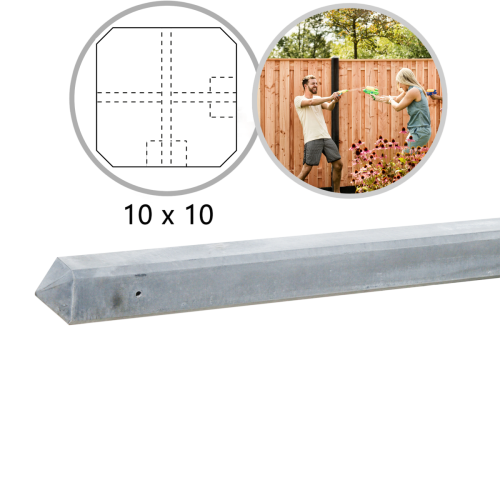 Betonpaal glad 10 x 10 x 280cm diamantkop Grijs Hoekpaal 