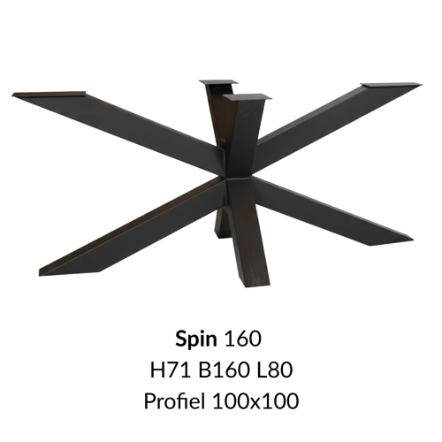 Metalen onderstel Spin 160 zwart RAL9005 - 160x80cm. Profiel 100x100mm
