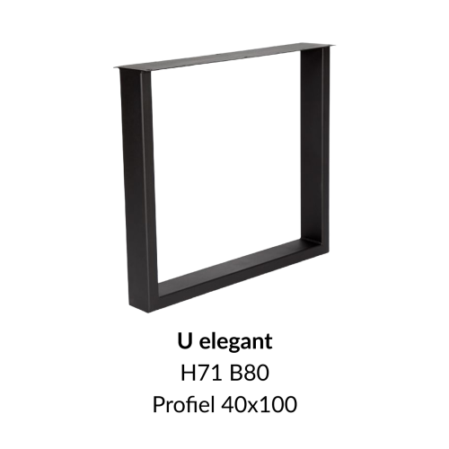 Metalen onderstel U elegant zwart RAL9005 - 80cm breed. Profiel 40x100mm