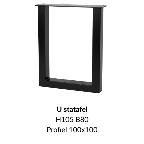 Metalen onderstel U statafel zwart RAL9005 - 105cm hoog - 80cm breed. Profiel 100x100mm