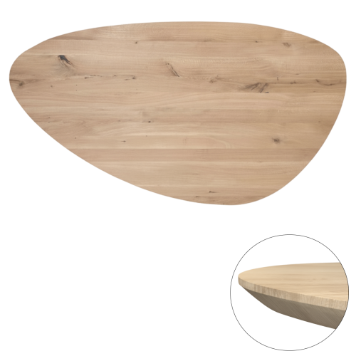 Tafelblad rustiek eiken kiezel ovaal facet kant ronding links 40mm 2200x1200 onbehandeld