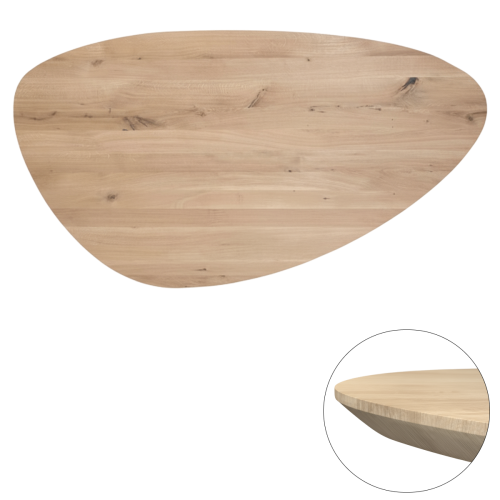 Tafelblad rustiek eiken kiezel ovaal facet kant ronding rechts 40mm 2200x1200 onbehandeld