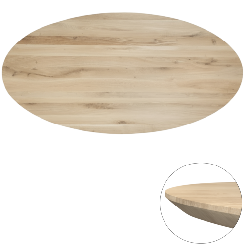 Tafelblad rustiek eiken ovaal facet rand 40mm 180x90 onbehandeld
