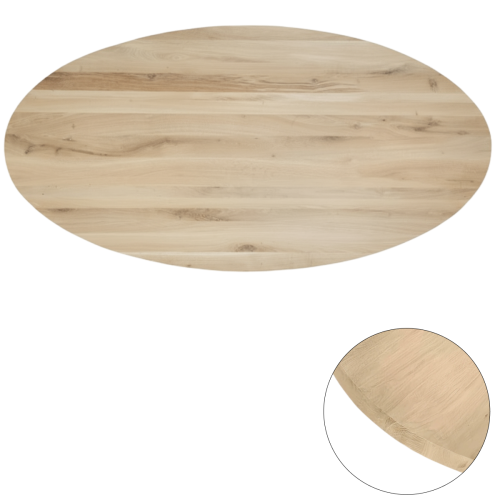 Tafelblad rustiek eiken ovaal rechte kant 40mm 140x90 onbehandeld