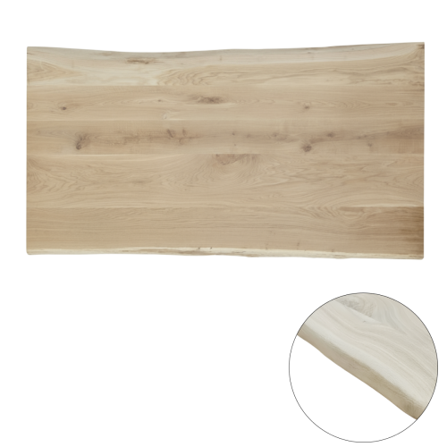 Tafelblad rustiek eiken plank 1-lange zijde boomkant 40mm 2600x350 onbehandeld