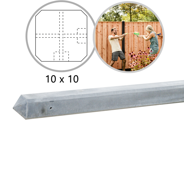 Betonpaal glad 10 x 10 x 280cm diamantkop Grijs Hoekpaal 