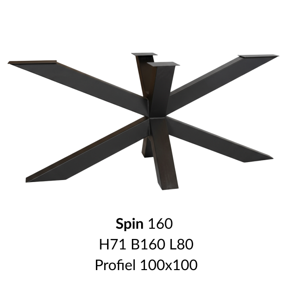 Metalen onderstel Spin 160 zwart RAL9005 - 160x80cm. Profiel 100x100mm