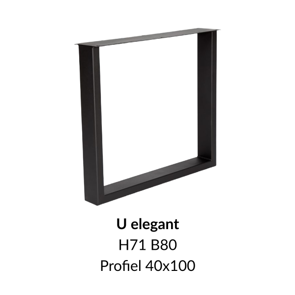 Metalen onderstel U elegant zwart RAL9005 - 80cm breed. Profiel 40x100mm