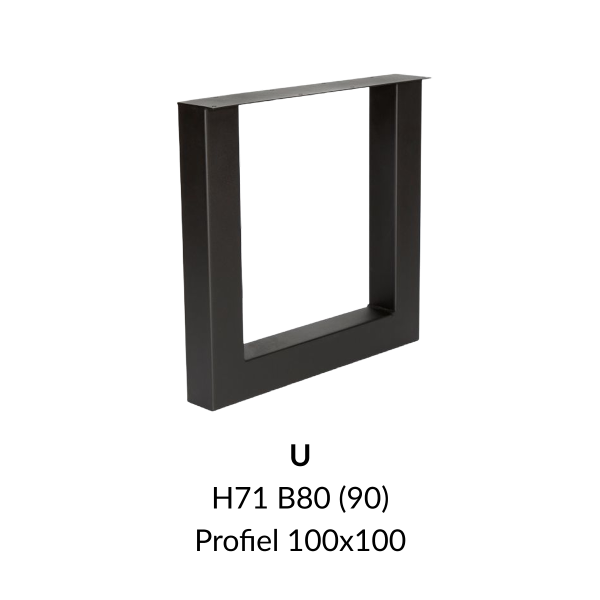 Metalen onderstel U zwart RAL9005 - 80cm breed. Profiel 100x100mm