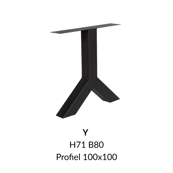 Metalen onderstel Y zwart RAL9005 - 80cm breed. Profiel 100x100mm