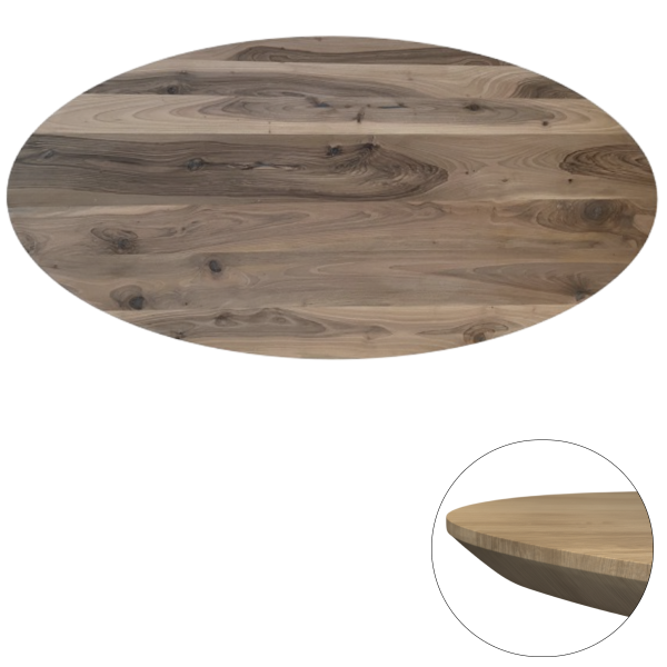 Tafelblad Europees walnoot ovaal facet kant 40mm 2200x1100 onbehandeld