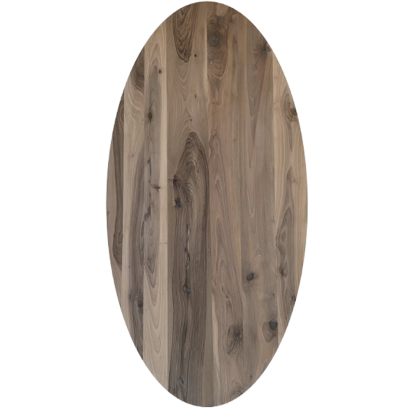 Tafelblad Europees walnoot ovaal facet kant 40mm 2200x1100 onbehandeld