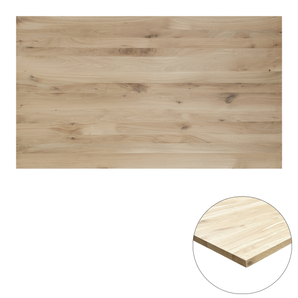 Tafelblad rustiek eiken 2-lange zijden rechte kant 40mm 1400x700 onbehandeld