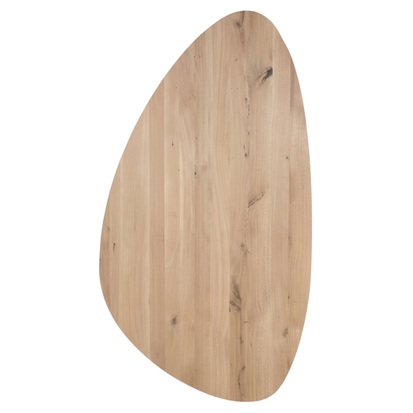 Tafelblad rustiek eiken kiezel ovaal facet kant ronding links 40mm 2400x1250 onbehandeld