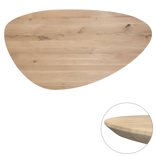 Tafelblad rustiek eiken kiezel ovaal facet kant ronding rechts 40mm 2000x1150 onbehandeld