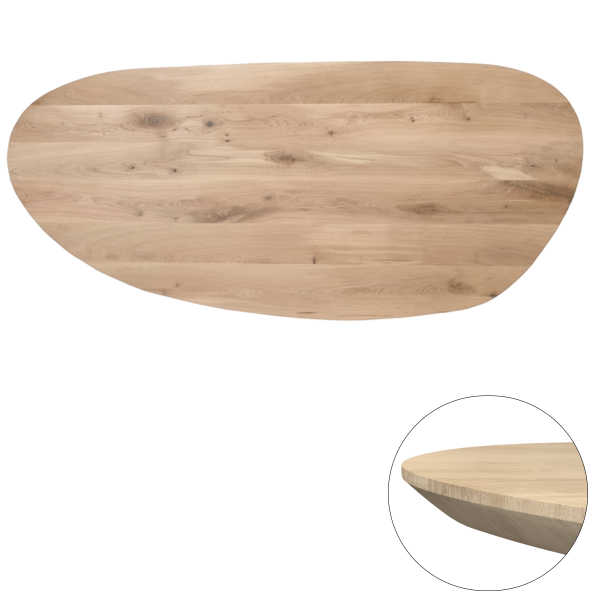 Tafelblad rustiek eiken nier ovaal facet kant 40mm 2900x1250 onbehandeld