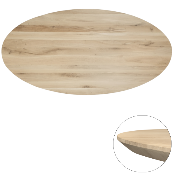 Tafelblad rustiek eiken ovaal facet rand 40mm 180x90 onbehandeld