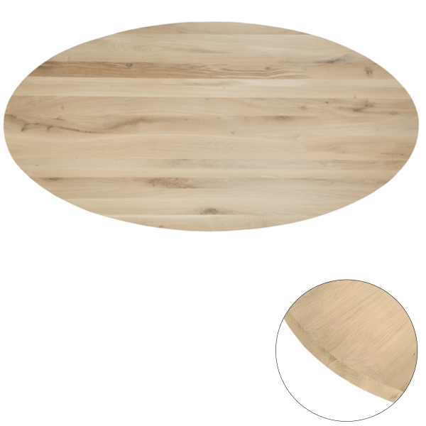 Tafelblad rustiek eiken ovaal rechte kant 40mm 220x110 onbehandeld