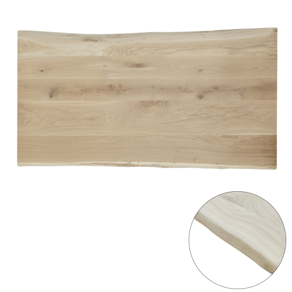 Tafelblad rustiek eiken plank 1-lange zijde boomkant 40mm 1000x500 onbehandeld